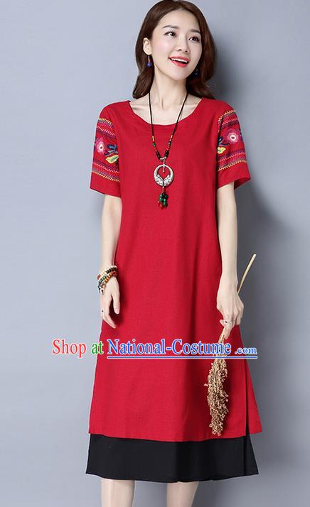 Traditional Ancient Chinese National Costume, Elegant Hanfu Embroidery Red Dress, China Tang Suit Cheongsam Upper Outer Garment Elegant Dress Clothing for Women