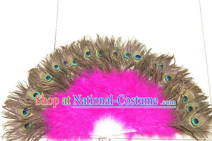 Traditional Handmade Chinese Classical Peacock Feather Fans, China Folk Dance Fan Dance Stage Performance Fan for Women