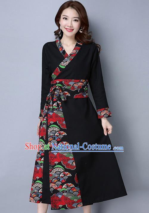 Traditional Ancient Chinese National Costume, Elegant Hanfu Mandarin Qipao Joint Black Dress, China Tang Suit Cheongsam Garment Elegant Dress Clothing for Women