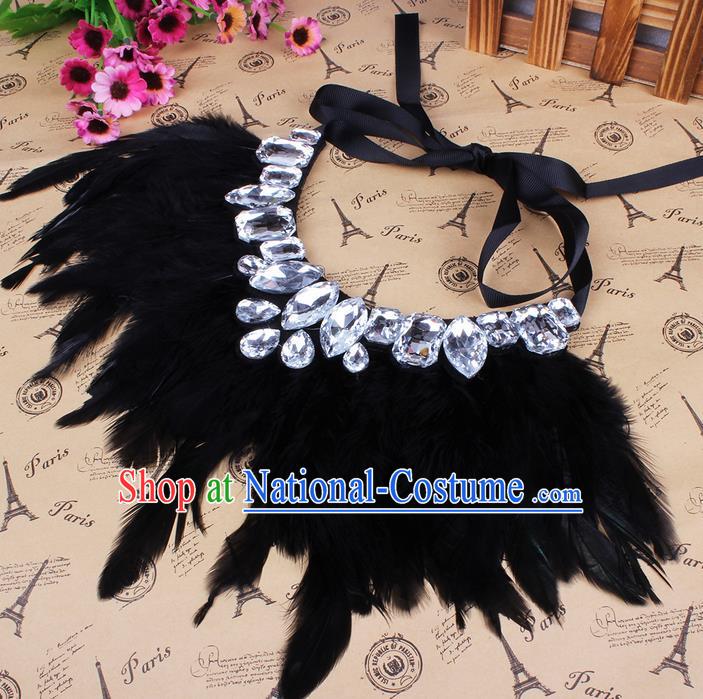 Top Grade Handmade Chinese Classical Accessories, Children Baroque Style Necklace, Full Dress Black Feather Torques Collar for Kids Girls