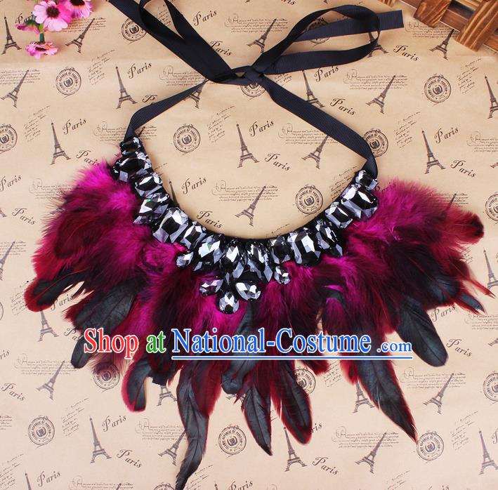 Top Grade Handmade Chinese Classical Accessories, Children Baroque Style Necklace, Full Dress Red Feather Torques Collar for Kids Girls