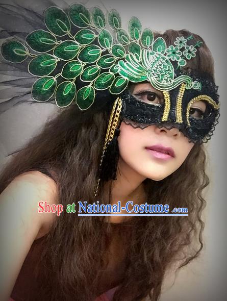 Top Grade Halloween Peacock Feather Green Mask for Girls Kids