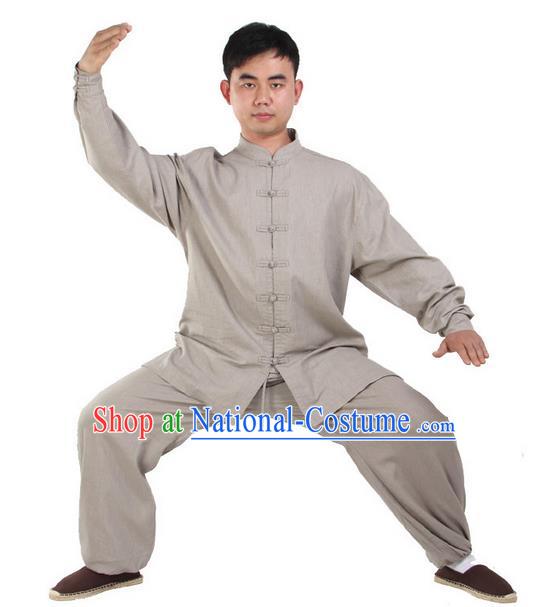 Top Kung Fu Costume Martial Arts Grey Suits Pulian Clothing, Training Costume Tai Ji Uniforms Gongfu Shaolin Wushu Tai Chi Clothing for Men