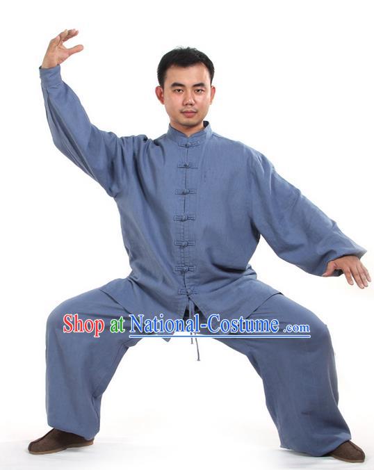 Top Kung Fu Costume Pulian Clothing Martial Arts Blue Suits, Training Costume Tai Ji Uniforms Gongfu Shaolin Wushu Tai Chi Clothing for Men