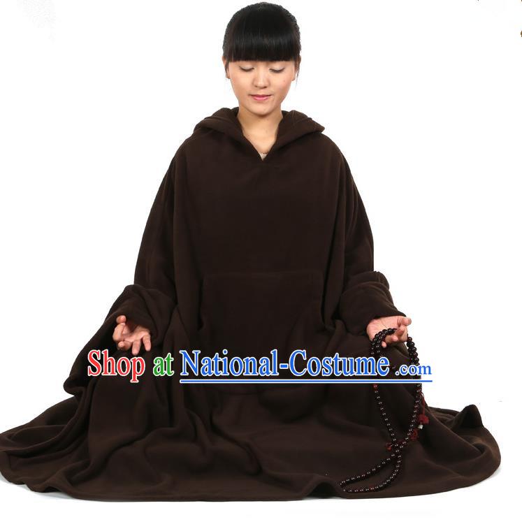 Top Kung Fu Costume Martial Arts Deep Brownness Cloak Pulian Clothing, Tai Ji Mantle Gongfu Shaolin Wushu Tai Chi Meditation Cape for Women