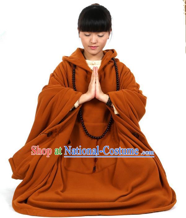 Top Kung Fu Costume Martial Arts Coffee Yellow Cloak Pulian Clothing, Tai Ji Mantle Gongfu Shaolin Wushu Tai Chi Meditation Cape for Women