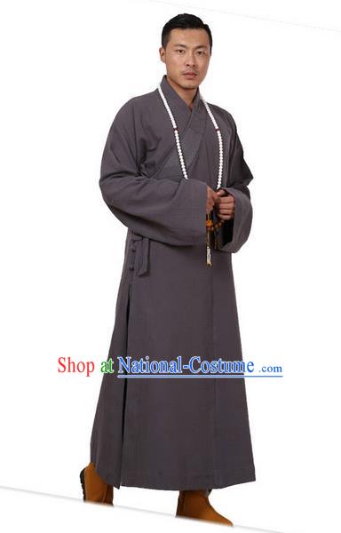 Traditional Chinese Kung Fu Costume Martial Arts Monk Robes Pulian Meditation Clothing, China Tang Suit Shaolin Wushu Grey Frock for Men