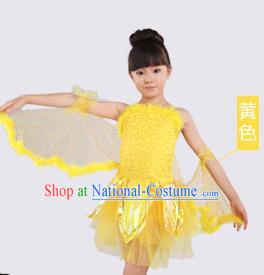 Top Compere Performance Catwalks Costume, Children Chorus Red Dress with Wings, Modern Dance Princess Short Yellow Bubble Dress for Girls Kids