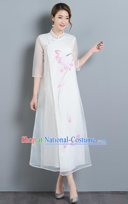 Traditional Ancient Chinese National Costume, Elegant Hanfu Mandarin Qipao Organza Dress, China Tang Suit Chirpaur Upper Outer Garment Elegant Dress Clothing for Women