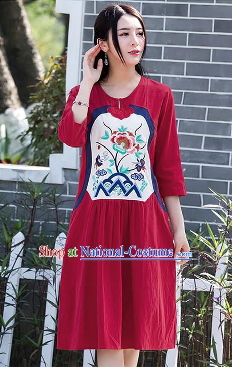 Traditional Ancient Chinese National Costume, Elegant Hanfu Patch Embroidery Red Dress, China Tang Suit Chirpaur Upper Outer Garment Elegant Dress Clothing for Women