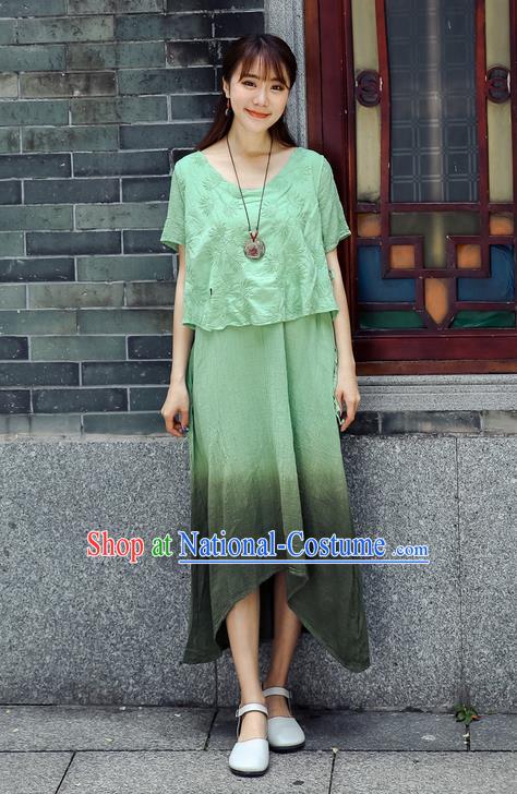 Traditional Chinese Costume, Elegant Hanfu Clothing Green Blouse and Dress, China Tang Suit Blouse and Skirt Complete Set for Women