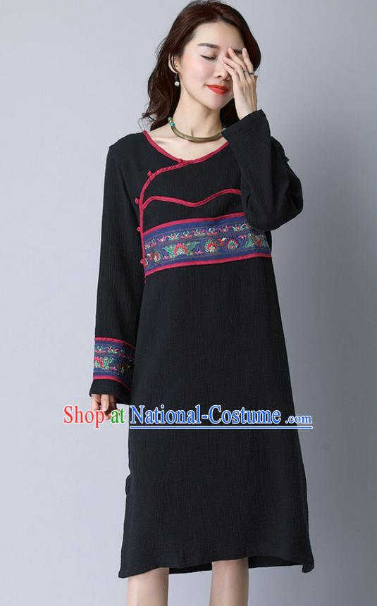 Traditional Ancient Chinese National Costume, Elegant Hanfu Black Embroidery Dress, China Tang Suit Chirpaur Upper Outer Garment Elegant Dress Clothing for Women