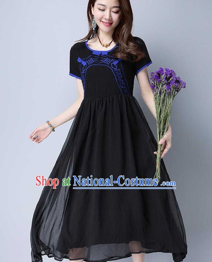 Traditional Ancient Chinese National Costume, Elegant Hanfu Embroidery Black Dress, China Tang Suit Chirpaur Upper Outer Garment Elegant Dress Clothing for Women