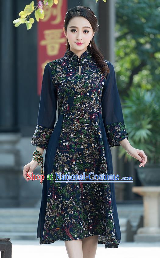 Traditional Ancient Chinese National Costume, Elegant Hanfu Mandarin Qipao Printing Flowers Dress, China Tang Suit Chirpaur Elegant Dress Clothing for Women