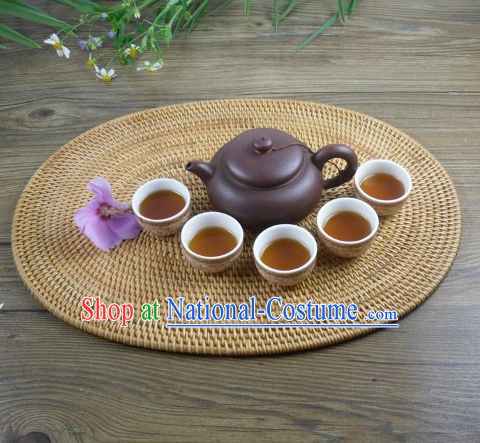 Top Asian Vietnamese Traditional Rattan Plaited Articles Insulation Mat, Vietnam Handicraft Teacup Mat Tea Tray