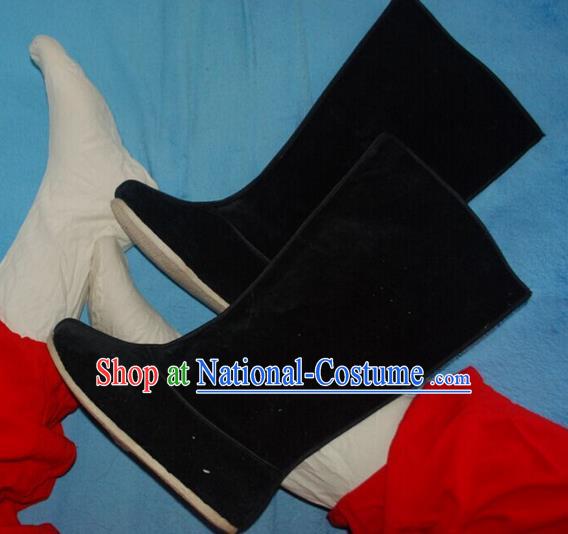 Traditional Chinese Peking Opera Shoes, China Ancient Eunuch Boots, Chinese Qing Dynasty Minister Black Cloth Boots for Men