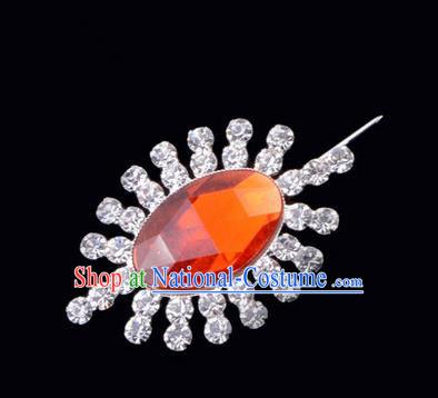 Chinese Ancient Peking Opera Jewelery Accessories, Traditional Chinese Beijing Opera Props Round Brooch Ornaments Hua Tan Red Rhinestone Breastpin