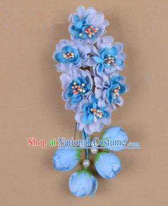 Chinese Ancient Peking Opera Blue Wisteria Flowers Hair Accessories, Traditional Chinese Beijing Opera Props Head Ornaments Hua Tan Headwear Hairpins