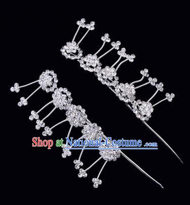 Chinese Ancient Peking Opera Hair Accessories Young Lady Headwear, Traditional Chinese Beijing Opera Head Ornaments Hua Tan Plum Blossom White Crystal Hairpins