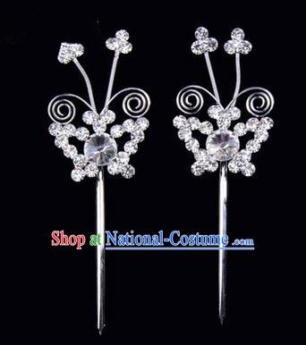 Chinese Ancient Peking Opera Pink Flowers Hair Accessories Headwear, Traditional Chinese Beijing Opera Head Ornaments Hua Tan White Butterfly Crystal Hairpins