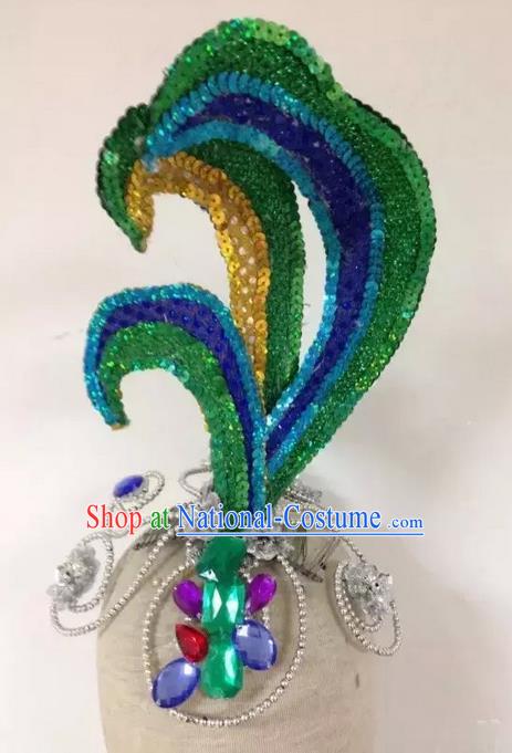 Traditional China Dai Nationality Hair Accessories, Chinese Female Folk Dance Peacock Dance Forehead Ornament Headwear for Women