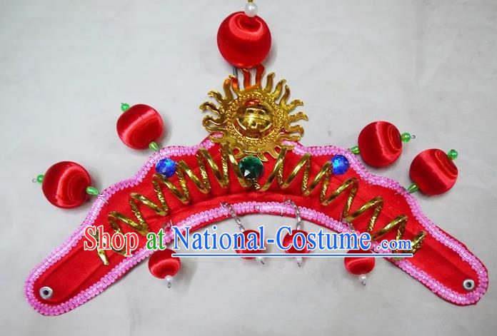 Traditional Chinese Peking Opera Headwear Waist Drum Hair Accessories, Chinese Folk Dance Red Hat for Women