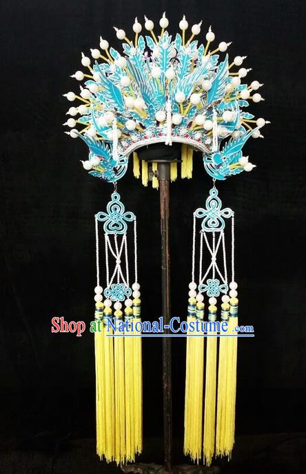 Traditional Chinese Peking Opera Handmade Three Phoenix Coronet, China Beijing Opera Imperial Consort High-grade Headwear Bride Phoenix Coronet for Women