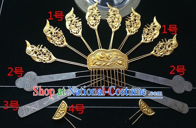 Traditional Chinese Ancient Classical Handmade Hair Accessories Hanfu Headwear Palace Tang Dynasty Princess Bride Hairpin Complete Set for Women