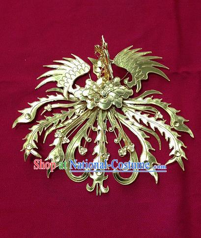 Traditional Chinese Ancient Classical Handmade Phoenix Forehead Ornament Golden Hairpin Hair Jewelry Accessories Hanfu Classical Palace Combs and Sticks for Women