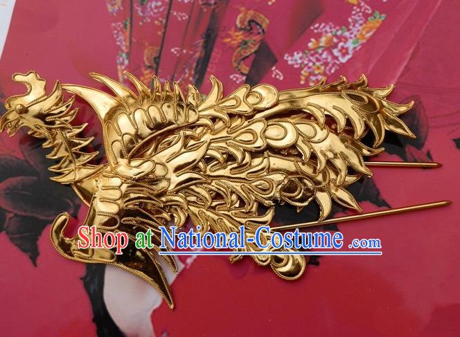 Traditional Chinese Ancient Classical Handmade Phoenix Golden Hairpin Hair Jewelry Accessories Hanfu Classical Palace Combs Hair Sticks for Women