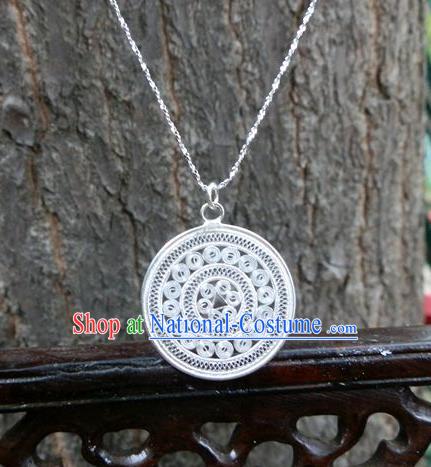 Traditional Handmade Chinese Miao Nationality Ancient Classical Pendant Accessories Hmong Sliver Sweater Chain Pendent for Women