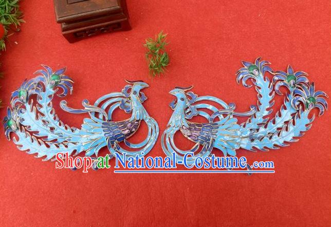 Traditional Handmade Chinese Ancient Classical Hair Jewelry Accessories, China Hanfu Blueing Phoenix Hair Ornament Hairpins Ming Dynasty Imperial Princess Barrettes Hair Stick for Women