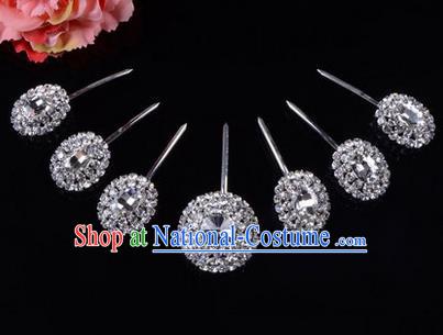 Chinese Ancient Peking Opera Hair Accessories Young Lady Seven stars Headwear, Traditional Chinese Beijing Opera Head Ornaments Hua Tan White Crystal Hairpins