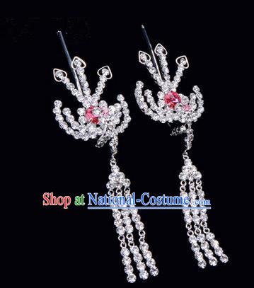 Chinese Ancient Peking Opera Hair Accessories Young Lady Headwear, Traditional Chinese Beijing Opera Head Ornaments Hua Tan Pink Crystal Phoenix Hairpins