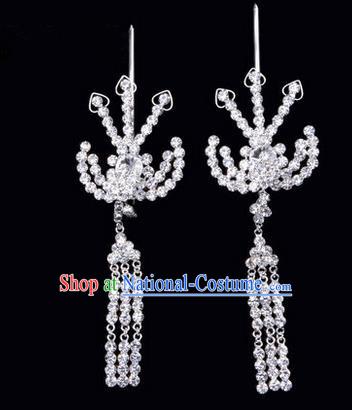 Chinese Ancient Peking Opera Hair Accessories Young Lady Headwear, Traditional Chinese Beijing Opera Head Ornaments Hua Tan White Crystal Phoenix Hairpins