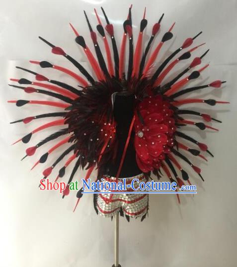 Top Grade Professional Stage Show Crystal Halloween Costumes Headpiece Hat, Brazilian Rio Carnival Samba Opening Dance Feather Clothing for Kids