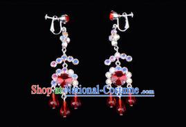 Chinese Ancient Peking Opera Head Accessories Young Lady Diva Colorful Crystal Red Earring, Traditional Chinese Beijing Opera Hua Tan Eardrop