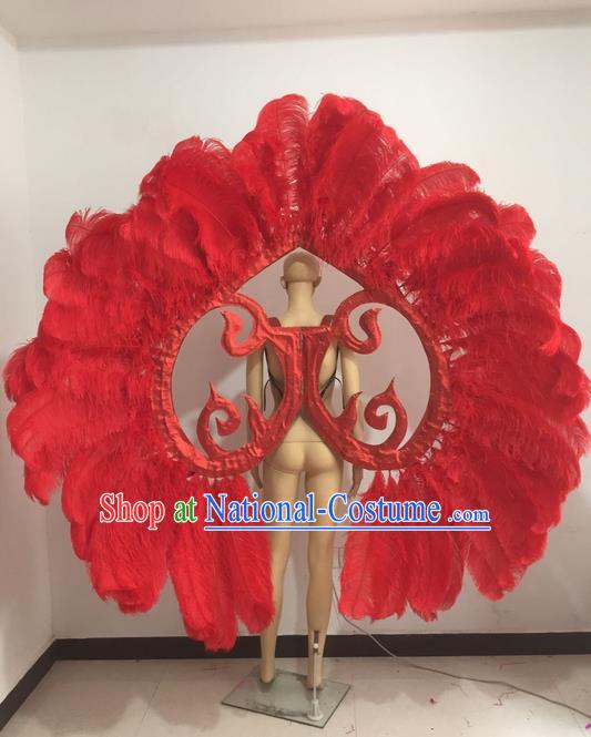 Top Compere Performance Catwalks Costume Children Chorus Red Dress with Wings Modern Dance Princess Short Red Bubble Dress for Girls Kids