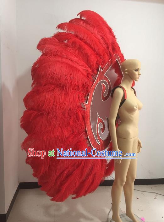 Top Compere Performance Catwalks Costume Children Chorus Red Dress with Wings Modern Dance Princess Short Red Bubble Dress for Girls Kids