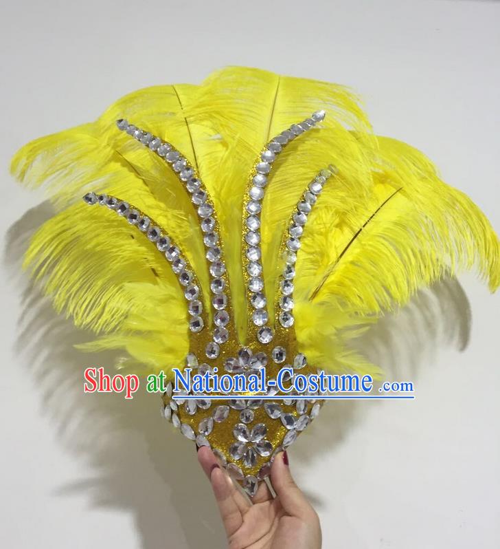 Top Grade Professional Stage Show Halloween Hair Accessories Decorations, Brazilian Rio Carnival Parade Samba Opening Dance Yellow Feather Headpiece for Women