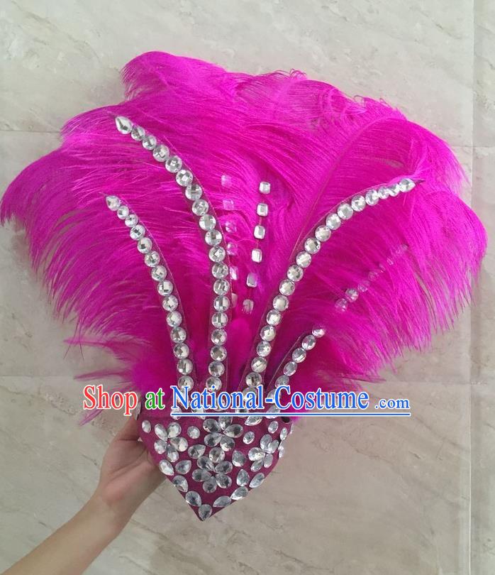 Top Grade Professional Stage Show Halloween Hair Accessories Decorations, Brazilian Rio Carnival Parade Samba Opening Dance Pink Feather Headpiece for Women