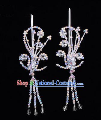 Chinese Ancient Peking Opera Hair Accessories Young Lady Diva White Phoenix Headwear, Traditional Chinese Beijing Opera Head Ornaments Hua Tan Colorful Crystal Hairpins