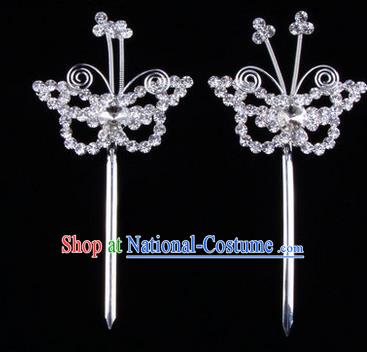 Chinese Ancient Peking Opera Hair Accessories Young Lady Diva Butterfly Headwear, Traditional Chinese Beijing Opera Head Ornaments Hua Tan White Crystal Hairpins