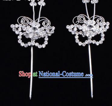 Chinese Ancient Peking Opera Hair Accessories Young Lady Diva Butterfly White Headwear, Traditional Chinese Beijing Opera Head Ornaments Hua Tan Crystal Hairpins