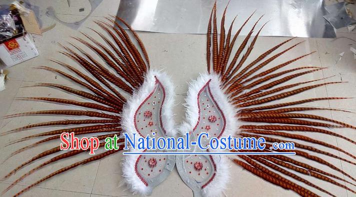 Top Grade Professional Stage Show Halloween Props Decorations Wings, Brazilian Rio Carnival Parade Samba Dance Red Long Feather Catwalks Backplane for Women