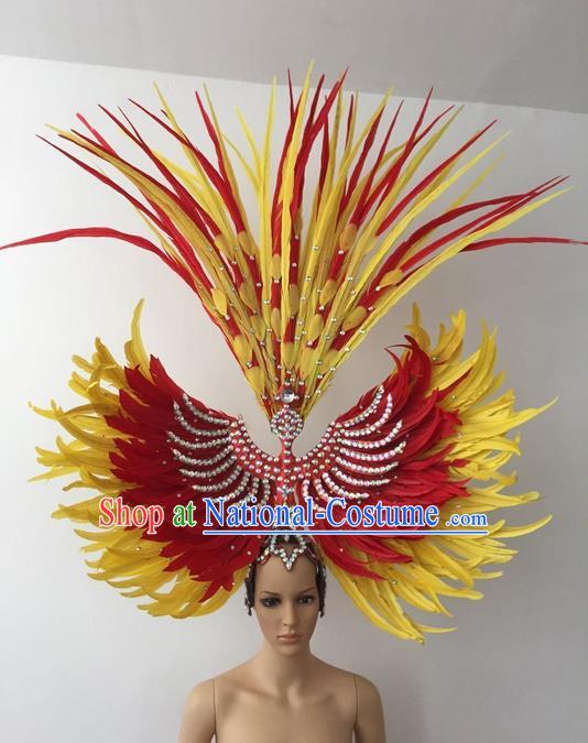 Top Grade Professional Stage Show Halloween Parade Hair Accessories, Brazilian Rio Carnival Parade Samba Dance Catwalks Feather Headpiece for Women