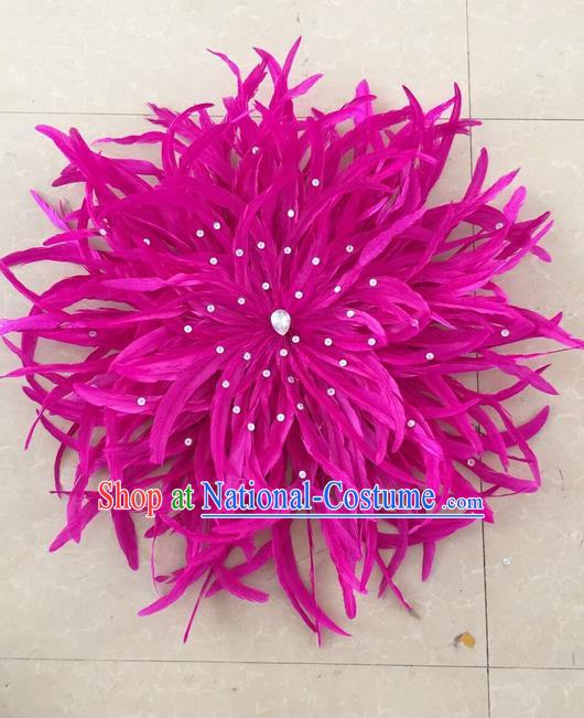 Top Grade Professional Stage Show Halloween Parade Rosy Feather Hair Accessories, Brazilian Rio Carnival Parade Samba Dance Catwalks Headpiece for Women