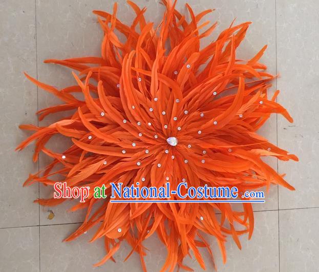 Top Grade Professional Stage Show Halloween Parade Orange Feather Hair Accessories, Brazilian Rio Carnival Parade Samba Dance Catwalks Headpiece for Women