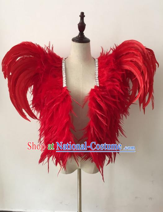 Top Grade Professional Stage Show Halloween Parade Costumes, Brazilian Rio Carnival Parade Samba Dance Catwalks Red Feather Clothing for Kids