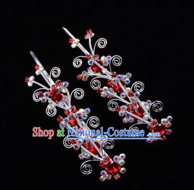 Chinese Ancient Peking Opera Hair Accessories Young Lady Diva Butterfly Head Ornaments, Traditional Chinese Beijing Opera Hua Tan Colorful Crystal Red Hairpins